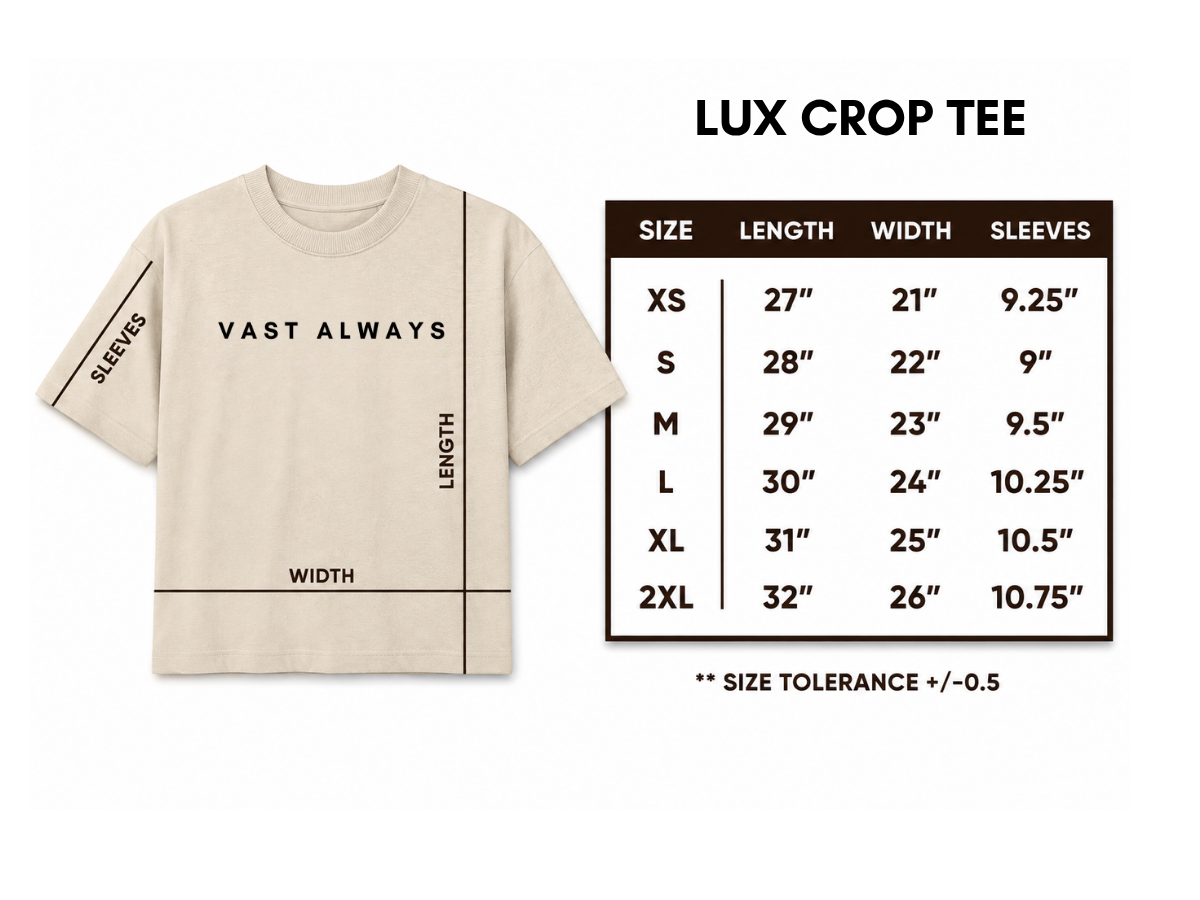 Lux Tees Size Guide Chart