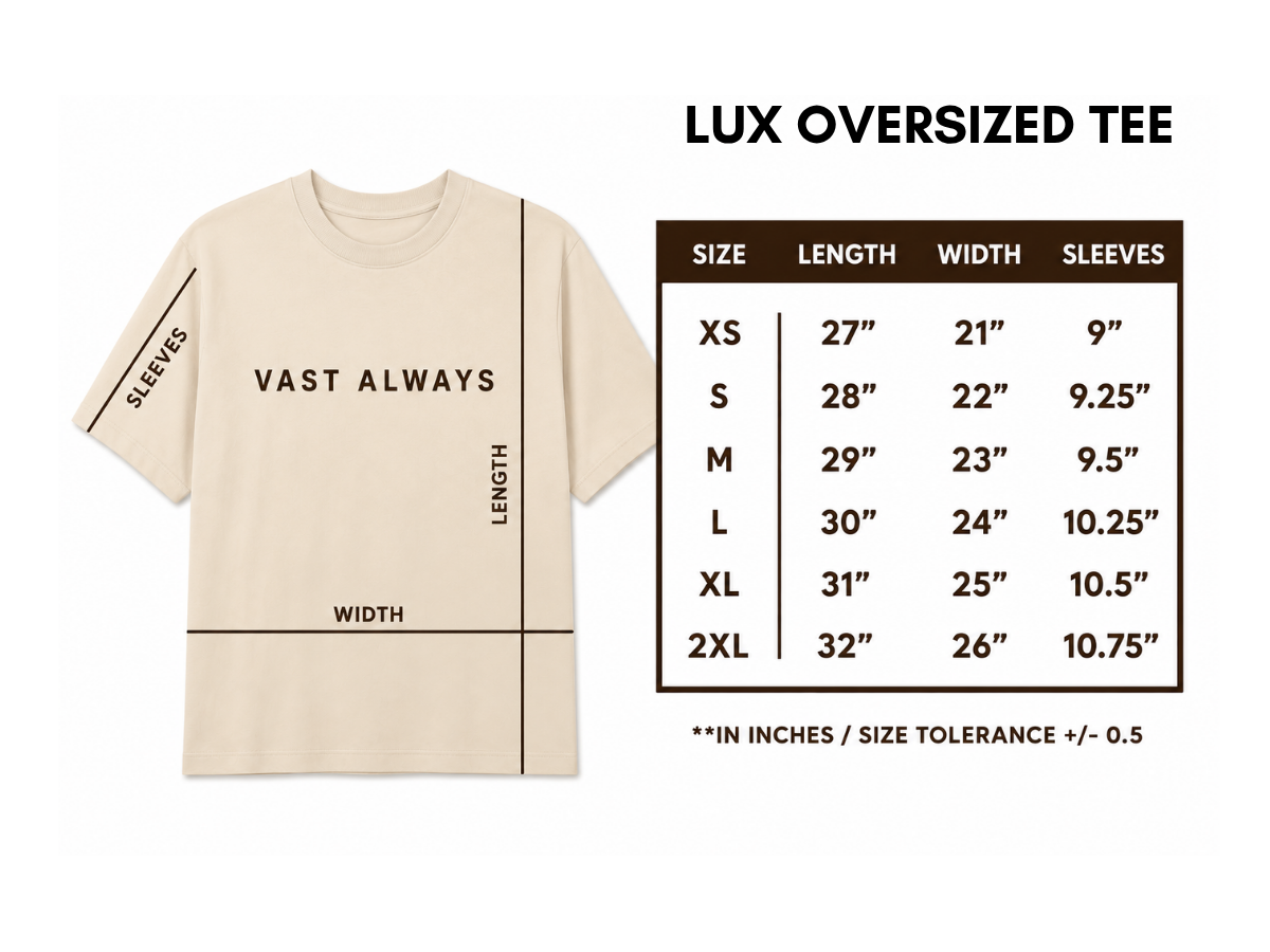 Lux Tees Size Guide Chart